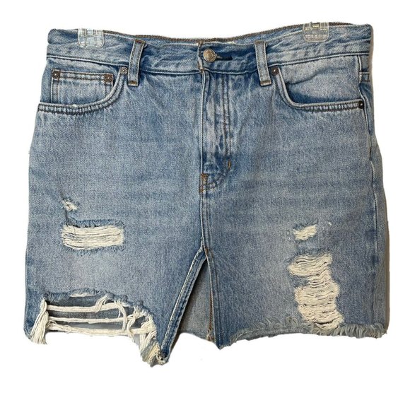 Free People Dresses & Skirts - we the free people skirt 27 blue denim distressed split cut off mini Jean